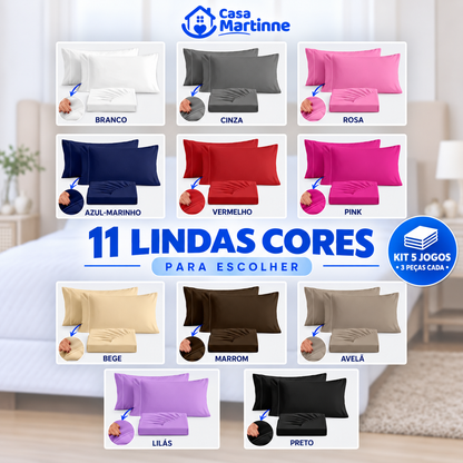 PAGUE 3 LEVE 5 — Kit 5 Jogos de Cama 3 Peças, Lençol 400 Fios com Elástico