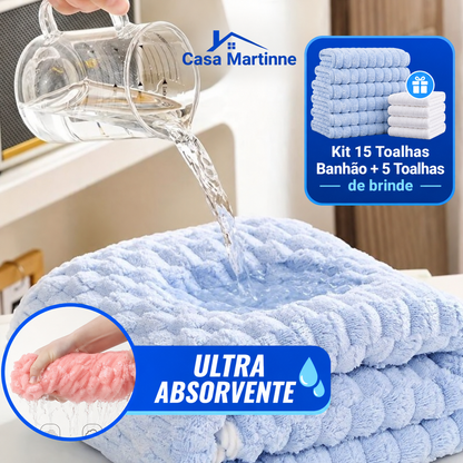 Kit Toalhas Premium Algodão Turco | Kit 15 Banhão + 5 Rosto (BRINDE)