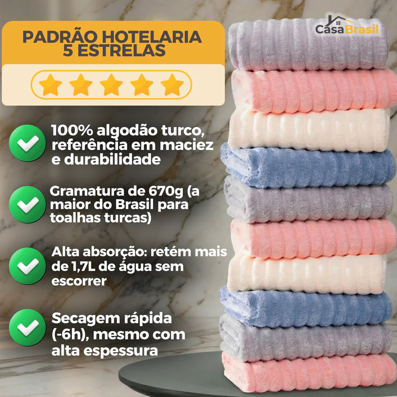 Kit Toalhas Premium Algodão Turco | Kit 10 Banhão + 10 Rosto (BRINDE)