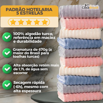 Kit Toalhas Premium Algodão Turco | Kit 10 Banhão + 10 Rosto (BRINDE)