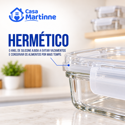 Kit PotesPlus Premium | 15 Potes Herméticos de Vidro +10 Copos Aruba de Brinde