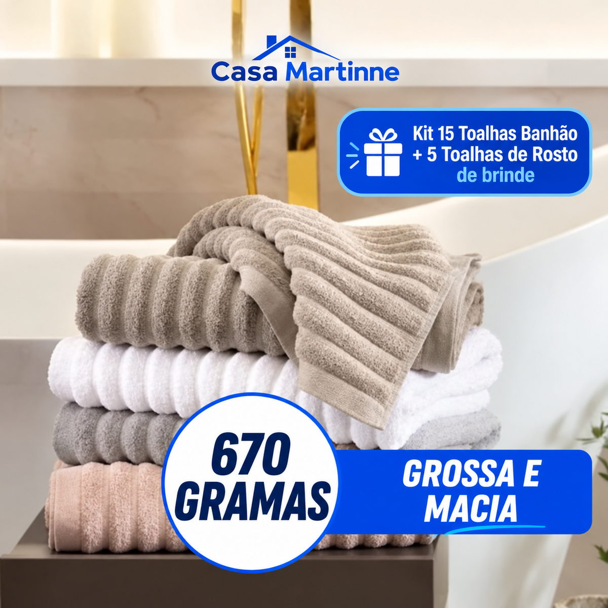 Kit Toalhas Premium Algodão Turco | Kit 15 Banhão + 5 Rosto (BRINDE)