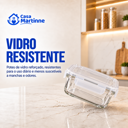 Kit PotesPlus Premium | 15 Potes Herméticos de Vidro +10 Copos Aruba de Brinde