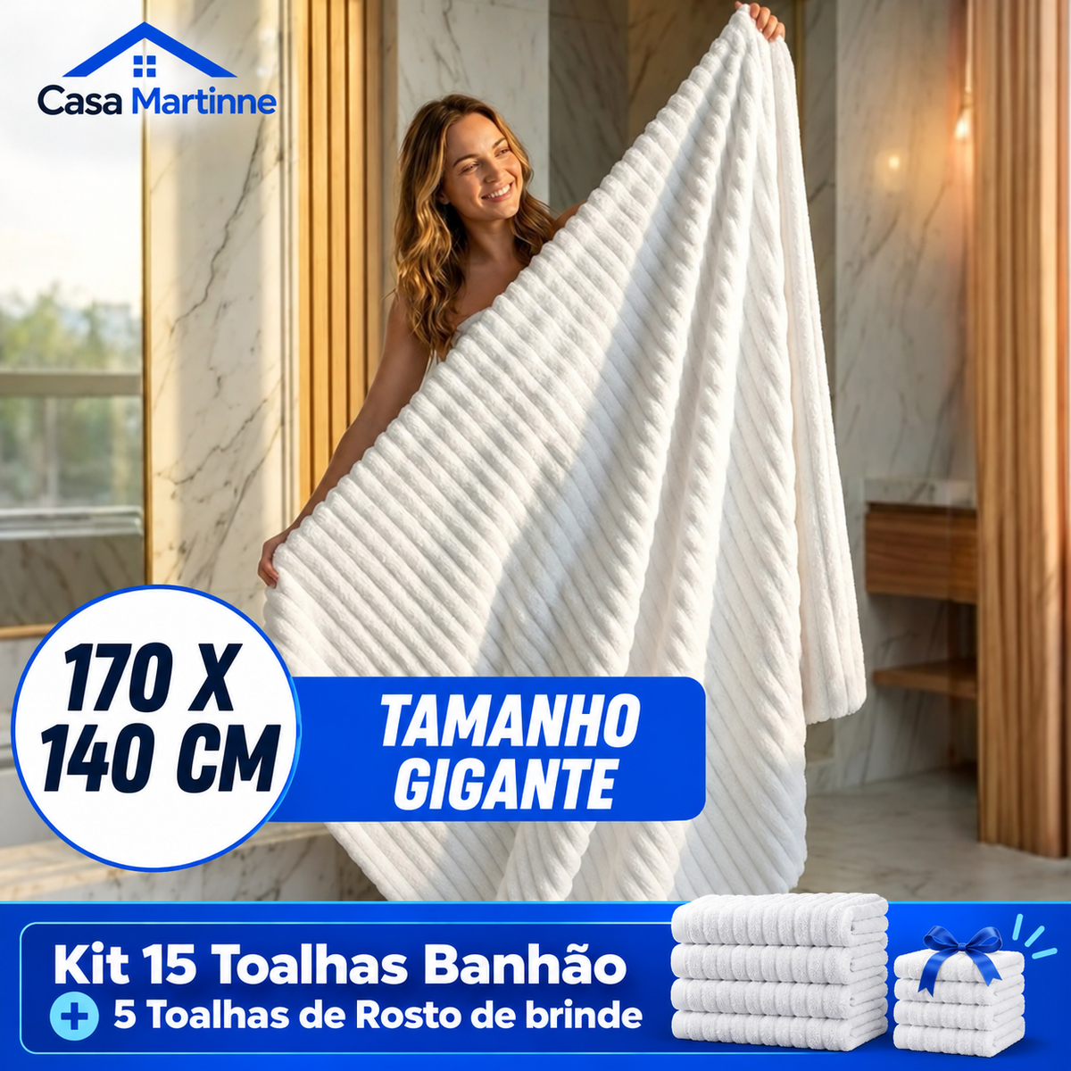 Kit Toalhas Premium Algodão Turco | Kit 15 Banhão + 5 Rosto (BRINDE)