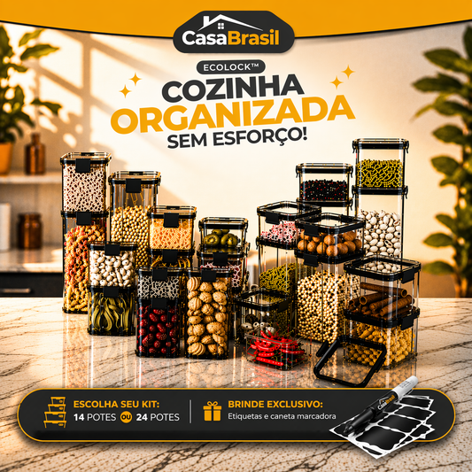 EcoLock™ - Kit Potes Herméticos Premium + Etiquetas e Caneta Marcadora de Brinde