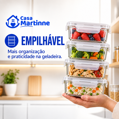 Kit PotesPlus Premium | 15 Potes Herméticos de Vidro +10 Copos Aruba de Brinde