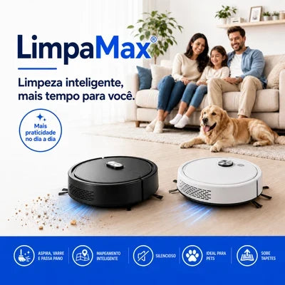 LimpaMax™ Robô Aspirador 3 em 1 - Varre, Aspira e Passa Pano