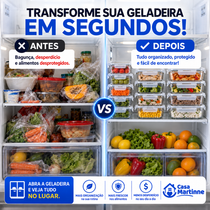 Kit PotesPlus Premium | 15 Potes Herméticos de Vidro +10 Copos Aruba de Brinde