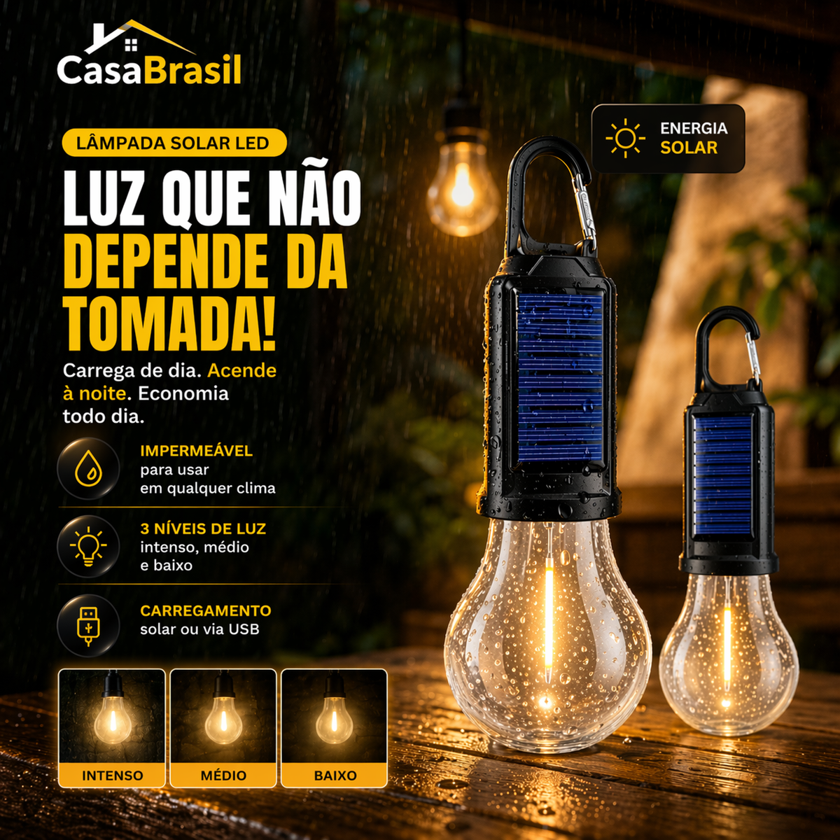 Kit 10 Lâmpadas LED Solar ProLight - Energia Solar Duradoura e Impermeável